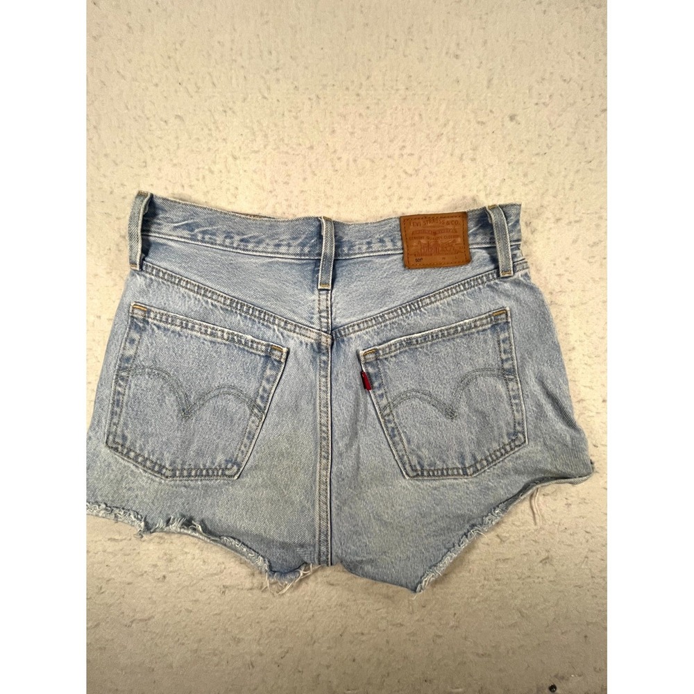 Levi's 501 Premium Cut Off Shorts Womens 29 Blue Distressed Light Wash Raw Hem - Picture 6 of 14
